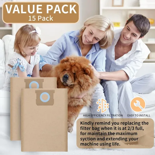 Miniatura 7 de Paquete de 15 bolsas de vacío para aspiradora de 6 a 10 galones Shop Vac DXVA19-4101, bolsas de filtro de repuesto LUNARUBBY para aspiradoras