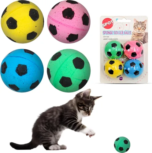SPOT Pelota de fútbol de esponja para gatos y gatitos, juguete de peluche interactivo y colorido, divertido de batear y perseguir, mantiene a los