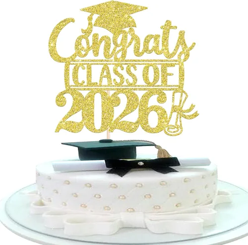 Miniatura 28 de Rsstarxi 1 paquete de 2026 con tapa de graduación 2026, decoración de pastel de felicitaciones graduadas para decoración de fiesta de graduación