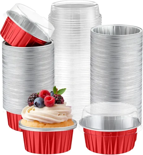 Miniatura 9 de Paquete de 200 Moldes de Papel de Aluminio para Hornear Cupcakes de 5oz Forros para Cupcakes Tazas de Postre con Tapas Moldes Desechables para Verde
