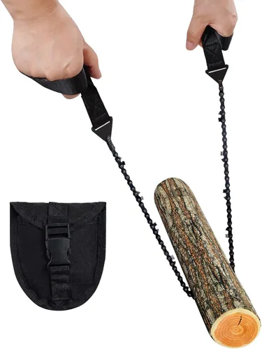 Miniatura 4 de Sucrain Sierra de Cadena de Bolsillo con Mango de Paracord, Sierra de Mano de Cadena Plegable, Equipo de Supervivencia de Emergencia al Aire Libre