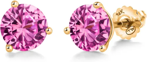 Miniatura 214 de Gem Stone King Aretes de Martini de oro amarillo de 14 quilates Aretes de tuerca de 3 puntas para mujeres y hombres Redondos de 0.236 pulgadas