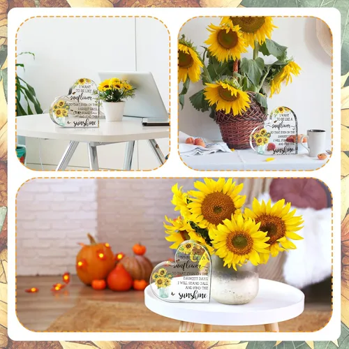 Miniatura 6 de Yulejo Regalo de girasol para mujer, decoración de escritorio de girasol, acrílico inspirador, citas de oficina, recuerdo para amigas, Navidad