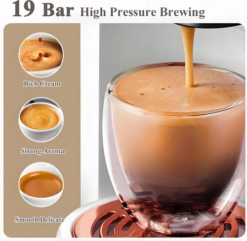 Miniatura 3 de Cafetera de cápsulas 4 en 1 de 19 bar, diseño compacto de preparación rápida caliente/fría, máquina de café espresso individual para cápsulas K Cup
