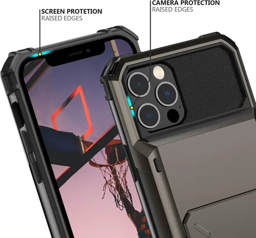 Miniatura 4 de Nvollnoe Funda para iPhone 12/12 Pro con Portarjetas [Almacena 5 Tarjetas] Funda Cartera de Doble Capa Resistente de Servicio Pesado a Prueba