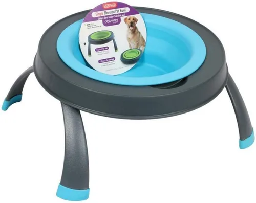 Dexas Popware - Comedero elevado individual para mascotas, gris/azul, grande, capacidad de 4 tazas (PW140432312)