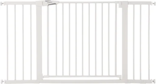 Miniatura 14 de Babelio Puerta de bebé metálica, de 74-122 cm, con cierre automático, fácil de instalar, puerta de seguridad para niños extra ancha, puerta