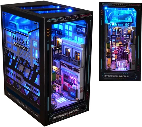Soporte de madera 3D para libros, rompecabezas DIY casa de muñecas sujetalibros de madera, kit de construcción modelo de rincón para adolescentes y