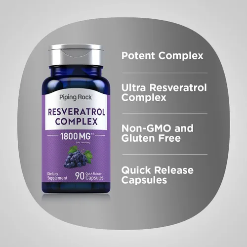 Miniatura 4 de Piping Rock Complejo de resveratrol 90 cápsulas Ultra potente Suplemento sin OMG, sin gluten