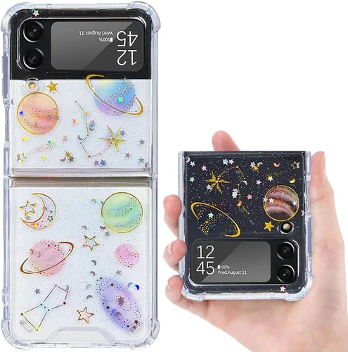 Miniatura 26 de Funda para Samsung Galaxy Z Flip 3 con purpurina, bonita funda transparente con diseño, brillante, reflectante, con destellos, cubierta de teléfono