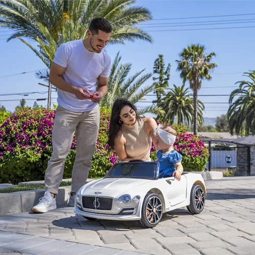 Miniatura 9 de SEHOMY - Auto blanco eléctrico para niños de 12 V con control remoto para padres, autos con licencia Bentley para niños, auto de juguete para niños