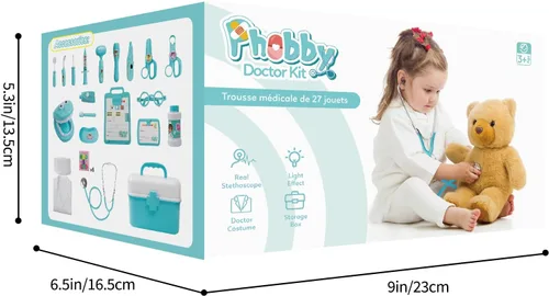 Miniatura 9 de Phobby Kit Médico Duradero para Niños, Juego Médico de Juguetes de 27 Piezas de Juego de Simulación Deluxe con Estetoscopio Real, Juguetes de Médico