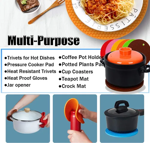 Miniatura 3 de Salvamanteles de silicona extra gruesos, soporte para ollas y guantes de horno, salvamanteles resistentes al calor para platos calientes, Café