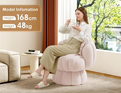 Miniatura 3 de Mistpople Silla de tocador giratoria de 360 grados estilo Mid Century Modern, con respaldo de barril, tapizada en tela Sherpa esponjosa, cómoda