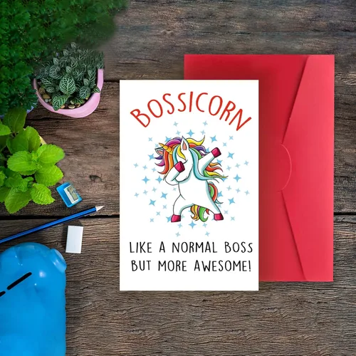 Miniatura 5 de Maravillosa tarjeta del día del jefe: divertido Bossicorn para Boss Manger - Tarjeta de cumpleaños humorística