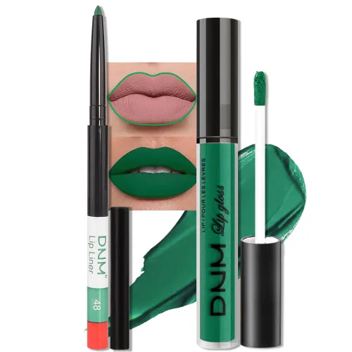 Miniatura 66 de evpct 2 Piezas Lápiz Labial Líquido Verde Esmeralda con Brillo Glitter, Brillo Labial Tinte y Delineador de Labios Retráctil, Set de Maquillaje