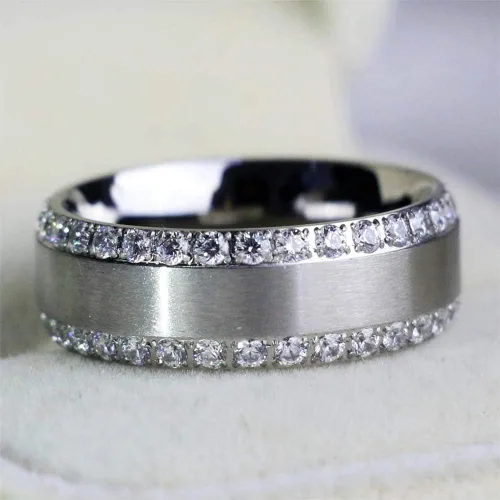 Miniatura 6 de Juego de anillos de boda de dos anillos para parejas, anillos a juego para mujer, 2 piezas, chapado en oro amarillo, cuadrado, circonita cúbica