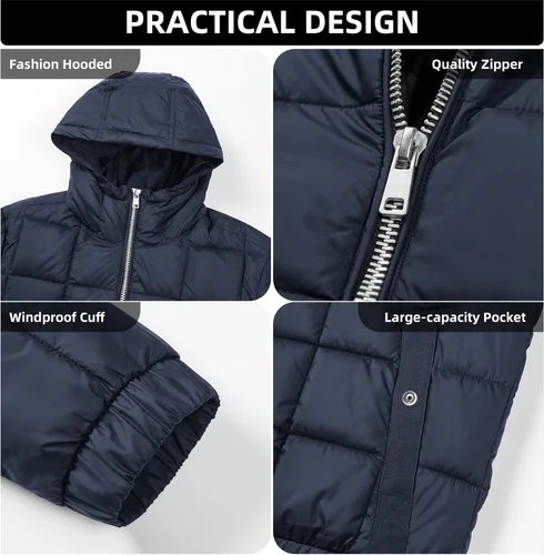 Miniatura 3 de Chaqueta de invierno con capucha para hombre, abrigo acolchado para esquí y nieve