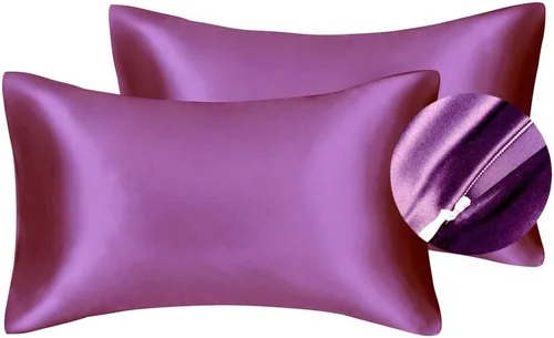 Miniatura 18 de Juwenin Bedding, funda de almohada de satén sedosa súper suave y lujosa con cremallera (funda de almohada de satén sedoso para el cabello), juego