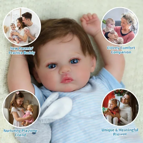 Miniatura 5 de SCOM Muñecas Reborn Baby Niño Meadow de 18 pulgadas – Recién nacido realista, cuerpo de tela suave con peso, adorable muñeca de la vida real posable