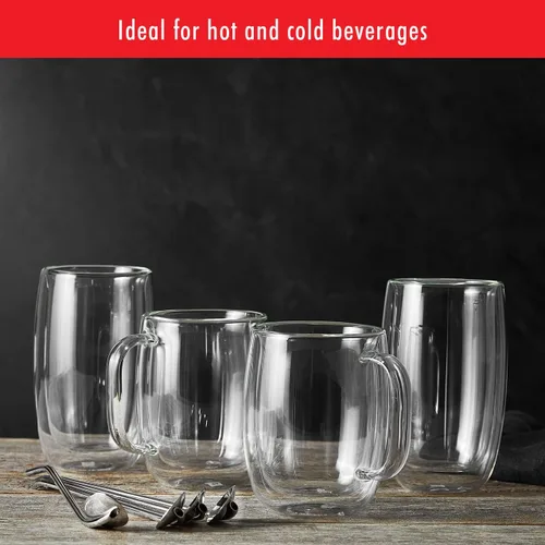 Miniatura 6 de ZWILLING Sorrento Plus - Juego de 2 tazas de café de vidrio de doble pared, 12 onzas, 12.0 fl oz, transparente