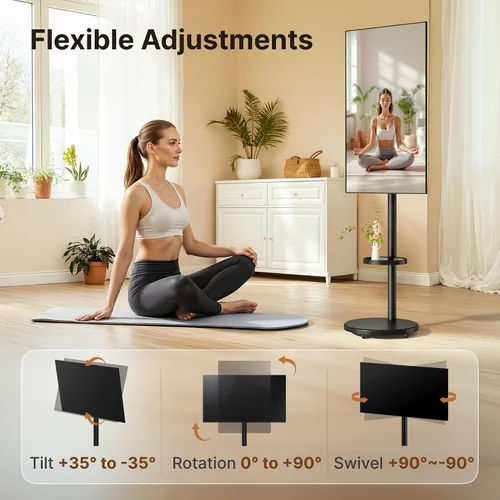 Miniatura 4 de Soporte de TV móvil con ruedas y altura ajustable para TV de 13 a 43 pulgadas hasta 15 kg, de retrato a paisaje, carrito de TV con caja
