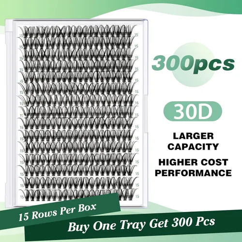 Miniatura 22 de Extensiones de racimos de pestañas 300 piezas, pestañas individuales 40D 0.07D rizado 11mm, para colocar en casa, bandeja grande de volumen
