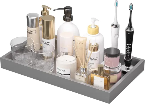 Miniatura 8 de Bandeja de tocador de baño para mostrador, bandeja decorativa de baño de bambú, bandeja de perfume para decoración del hogar, 11.3 pulgadas de largo