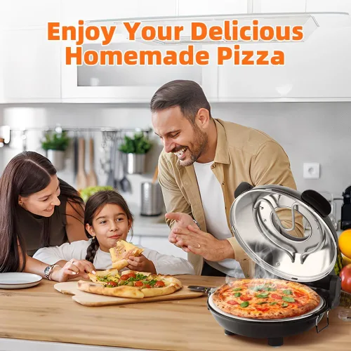 Miniatura 5 de Horno eléctrico de pizza para interiores, cocina de encimera de 12 pulgadas, máquina de pizza eléctrica de 800 ℉ con temporizador, piedra