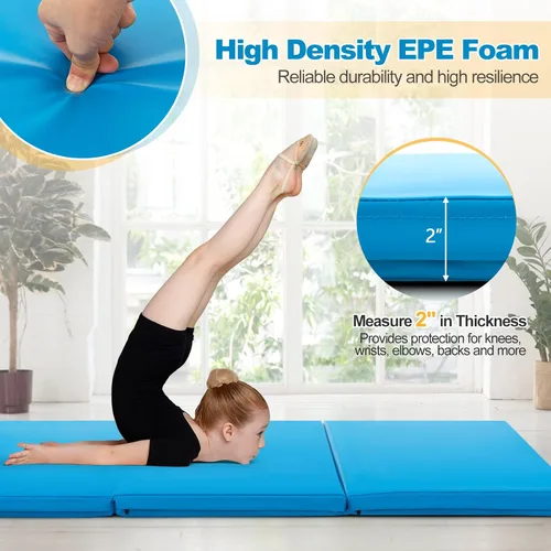 Miniatura 3 de Goplus Esterilla de Gimnasia Plegable, 6' x 2' x 2'' de Grosor Tri-Fold Esterilla de Ejercicio y Volteretas con Asas de Transporte, Cierre de Gancho