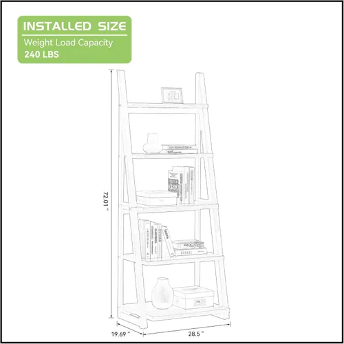Miniatura 2 de KEVINSPACE Estantería de escalera de 4 niveles, estantería de escalera montada en la pared con 2 cajones, estantería moderna con marco de metal