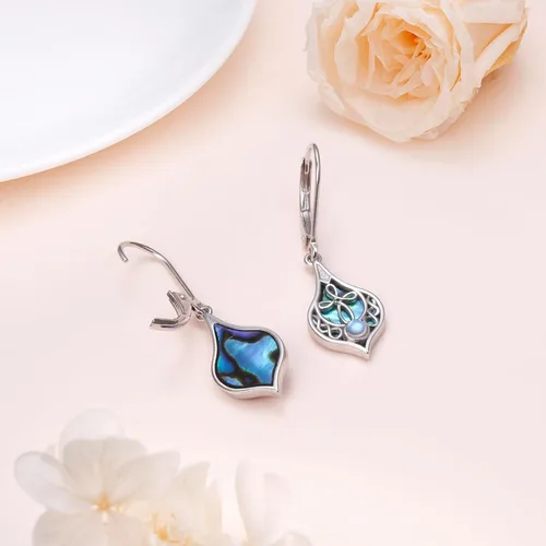 Miniatura 41 de Aretes colgantes de filigrana de plata de ley 925, margarita, loto, flor de rosa, piedra lunar, lágrima para mujer, nudo celta infinito, margarita