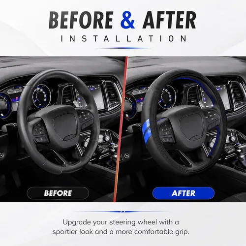 Miniatura 6 de YOSRTER Funda de volante para Dodge Charger, Durango Challenger, Journey Ram, fundas de cuero transpirable antideslizante para volante de Dodge