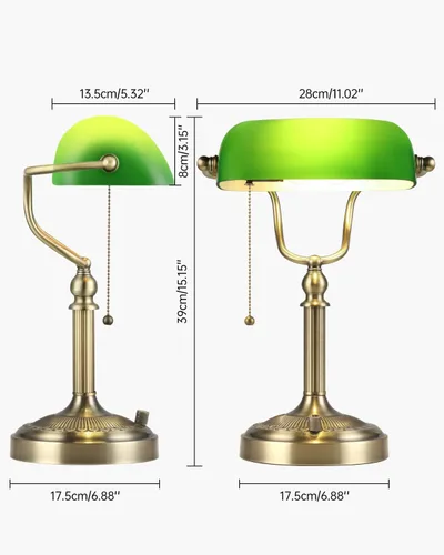 Miniatura 7 de Puerto de carga rápida USB Lámpara de escritorio de banqueros de vidrio verde y lámpara de escritorio de banqueros de vidrio regulable
