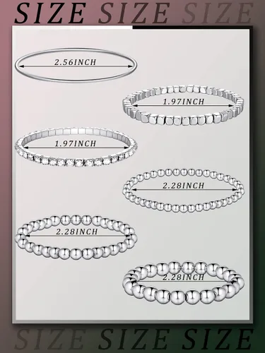 Miniatura 2 de Juego de 6 pulseras para mujer, apilables, elásticas, de bolas, delgadas, elásticas, con cuentas cúbicas, pulseras de tenis con moissanita redonda