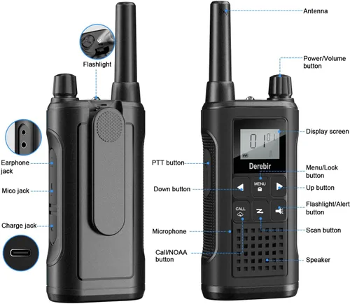 Miniatura 7 de Walkie Talkies para adultos, paquete de 2, walkie talkies recargables de largo alcance, 22 canales FRS, radios de 2 vías con alerta meteorológica