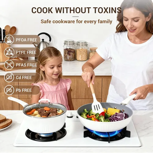 Miniatura 2 de Ammeloo Juego de utensilios de cocina de cerámica acanalada de 15 piezas, juego de ollas y sartenes antiadherentes, listo para inducción, juego