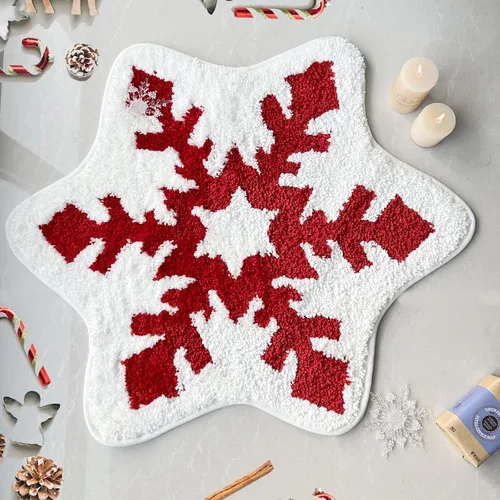 Miniatura 11 de YRXRUS Alfombra de baño de copos de nieve, decoraciones navideñas, tapete con forma de nieve verde y blanca, sala de estar, dormitorio, cocina