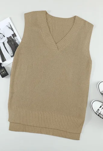 Miniatura 2 de Selowin Suéter de punto trenzado con cuello en V para mujer suéter holgado