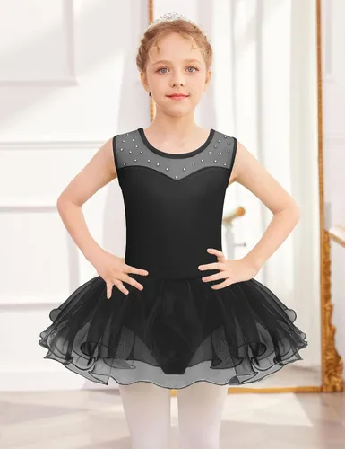 Miniatura 3 de Zaclotre Leotardos de ballet para niñas, vestido de baile de malla sin mangas brillante, tutú para bailarina para niños