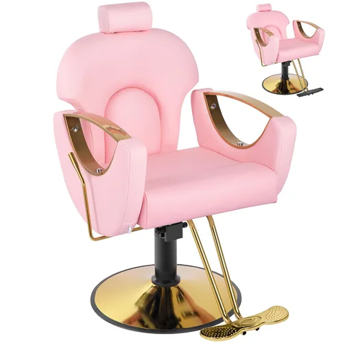 Silla Rosa de Salón para Estilista de Cabello, Silla de Barbero para Barbería en Casa, Silla de Salón de Cabello Reclinable, Bomba Hidráulica,