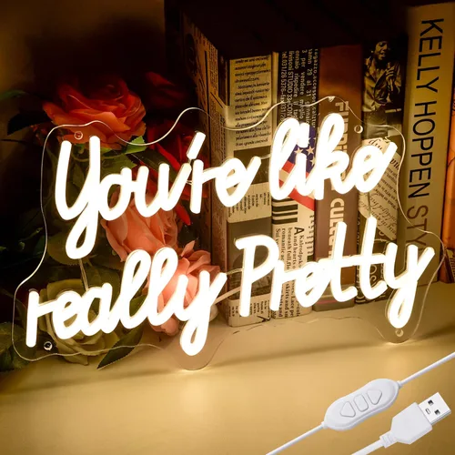 Letrero de neón LED con texto en inglés "You are like really pretty" para decoración de habitación de color blanco cálido, decoraciones de 15 x 9