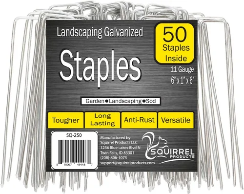 Squirrel Products Estacas de jardín de acero galvanizado, grapas de césped de 6 pulgadas, estacas de calibre 11, 0.114 in, 5.9 x 1.0 x 5.9 in,