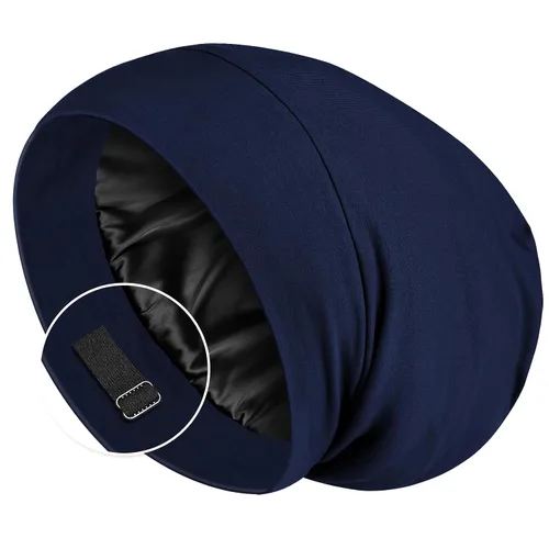 Miniatura 8 de Zenssia Gorro de pelo con forro de satén para dormir, gorro de dormir para mujeres y hombres con correa ajustable, envoltura para el cabello que