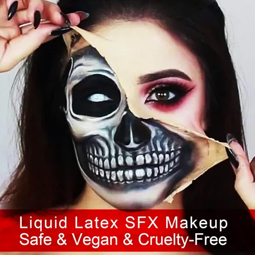 Miniatura 2 de Kit de maquillaje SFX de látex líquido, líquido de látex de 2.1 onzas con gel de sangre falsa coagulada, sangre para chorros y esponja de punteado