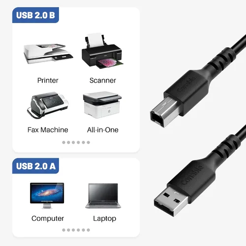 Miniatura 2 de Cable de impresora de 4 pies (paquete de 3), USB 2.0 USB-A a USB-B, compatible con HP, Canon, Epson, DAC, Dell, Brother, Brother, Lexmark, Xerox