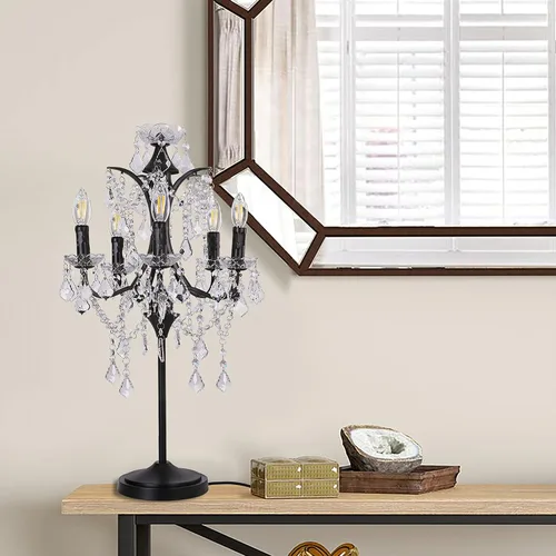 Miniatura 6 de TOCHIC Lámpara de Mesa Tradicional de Granja con 5 Luces, Lámpara de Cristal Artesanal Negra de 30 Pulgadas de Altura para Sala de Estar, Sala