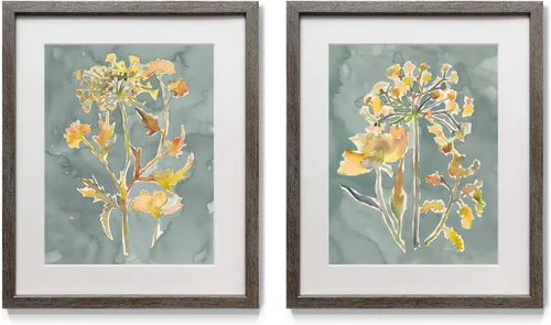 Miniatura 22 de Arte floral para pared, marco rústico de plata envejecida, juego de decoración de pared de 2 piezas: plumeria, caléndula, flores silvestres