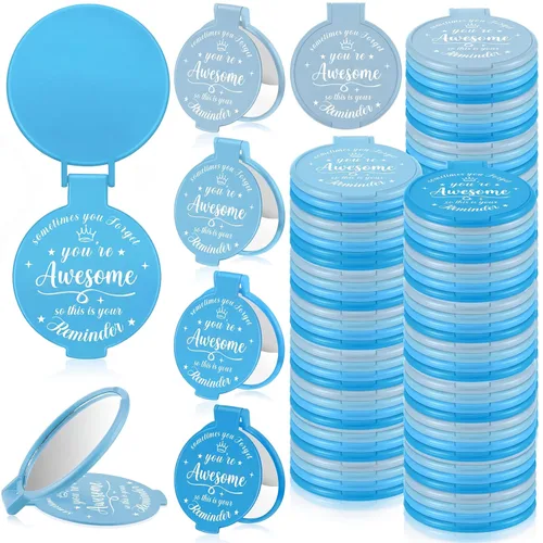 Miniatura 30 de 18 piezas de espejo compacto inspirador de 2.76 pulgadas a granel para mujeres, pequeños regalos de graduación, día de la madre, fiesta, bolso, Negro