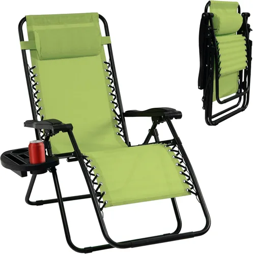 Miniatura 11 de Tangkula Zero Gravity - Silla plegable para patio, reclinable, ajustable, con soporte para tazas, reposabrazos anchos para patio, jardín, piscina